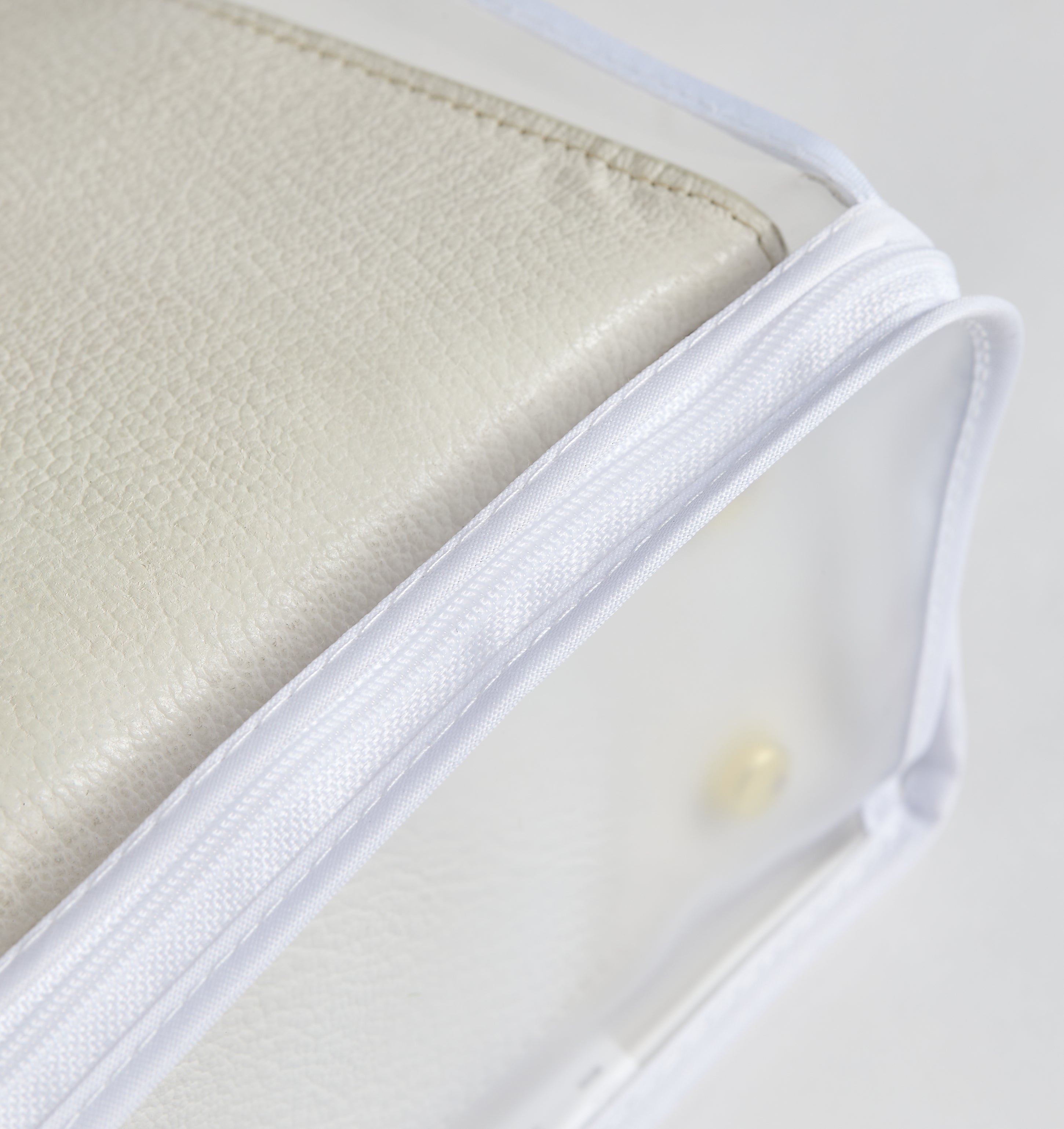 Close-up showing handbag edge clearance inside the protective cover